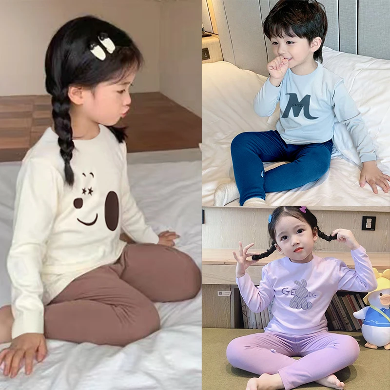 儿童秋冬季超柔德绒男女童套装男宝女宝秋冬睡衣家居服