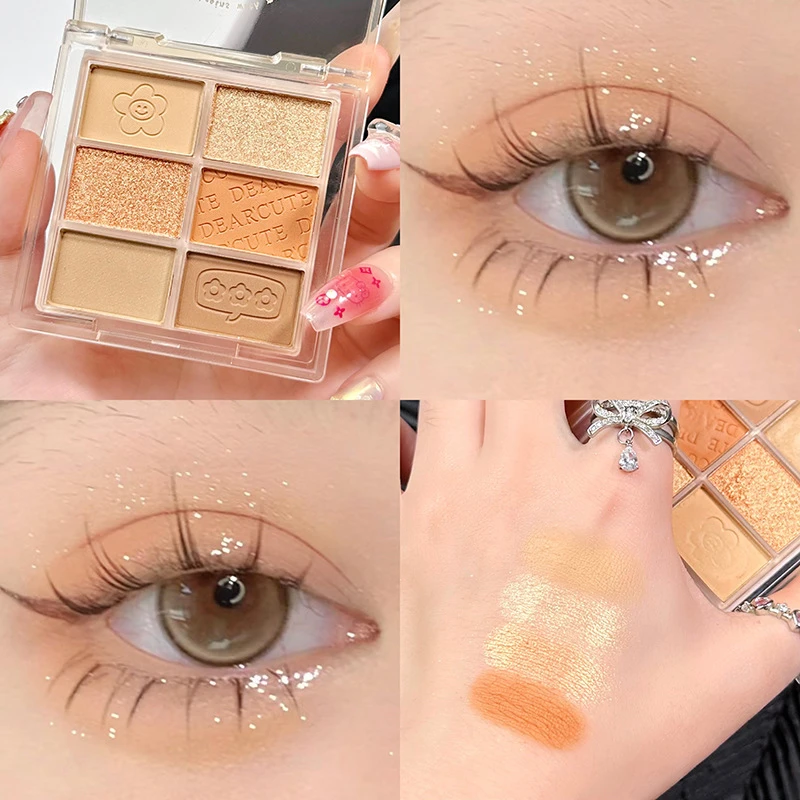 六色奶茶色眼影盘玫瑰盘大地色珠光哑光细闪亮片星沙眼影学生便携