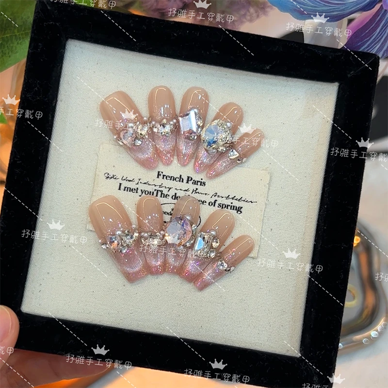 【蜜桃气泡水】抒雅手工穿戴甲纯欲气质指尖渐变淡雅高级指甲贴冰透