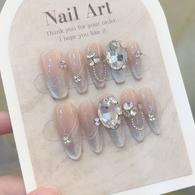 【妈生甲】抒雅纯手工穿戴甲纯欲气质指尖渐变淡雅高级指甲贴冰透