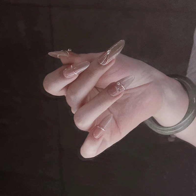【雾wan】抒雅手工穿戴甲纯欲气质指尖渐变淡雅高级指甲贴冰透