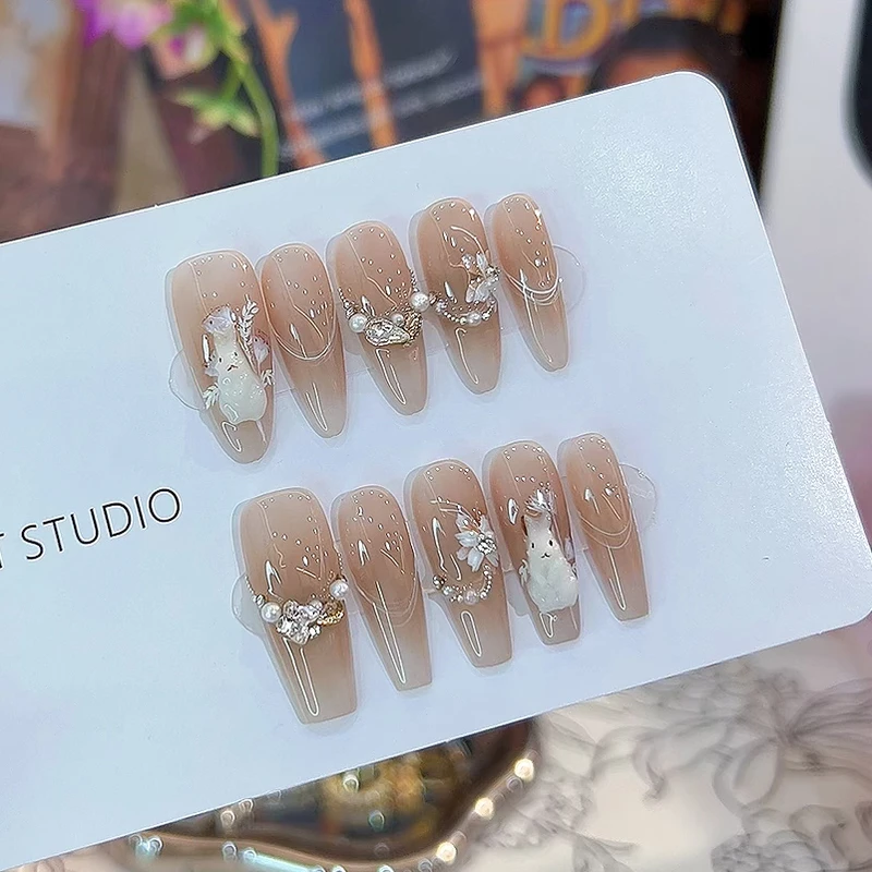 【合欢兔 】L抒雅纯手工穿戴甲纯欲气质指尖渐变淡雅高级指甲贴冰透