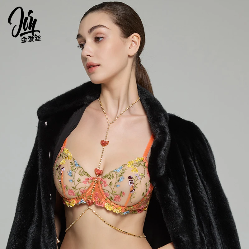 【快乐星球】春夏新品无海绵透气超薄蕾丝内衣上托聚拢性感文胸