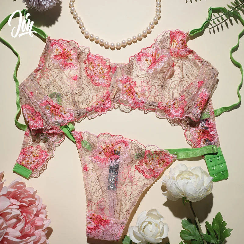 【桃枝夭夭】意式美学上托聚拢性感文胸女士舒适超薄花朵少女套装