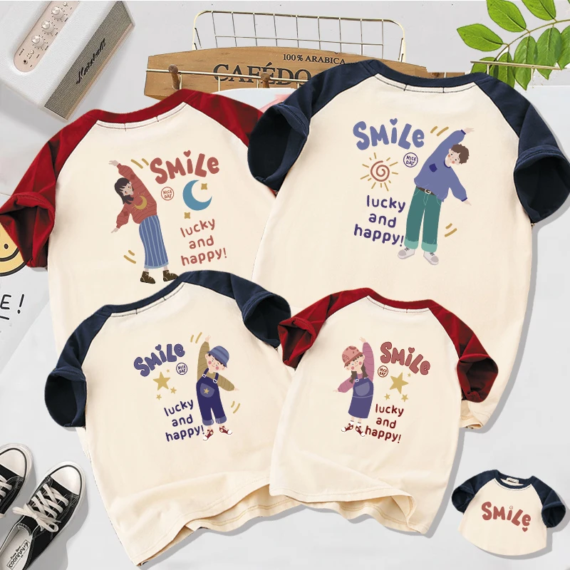 插肩袖亲子装一家三口四口夏装短袖t恤2025夏季纯棉母子女装半袖