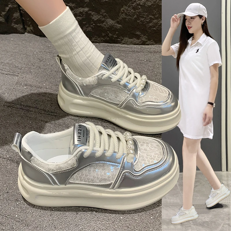 小白鞋女鞋2024夏季新款爆款网面百搭厚底增高休闲透气板鞋女鞋子