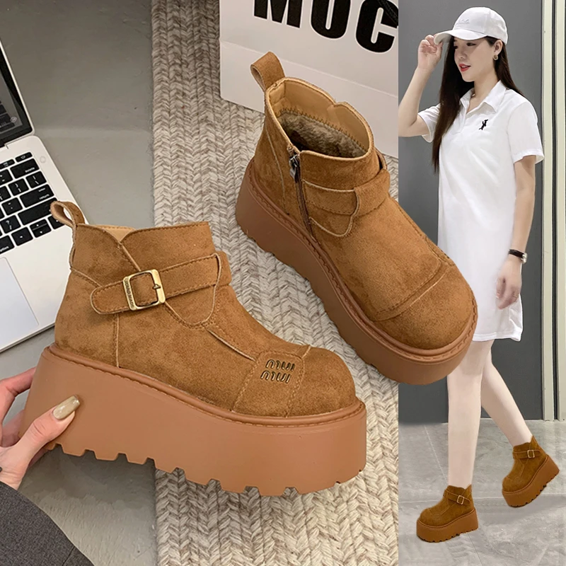 厚底增高小个子雪地靴女2025冬季新款棉靴百搭加绒保暖短筒马丁靴