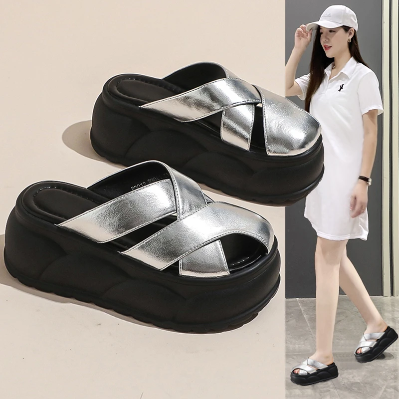 包头半2025年夏季新款罗马镂空明星同款百搭凉鞋正版厚底拖鞋女