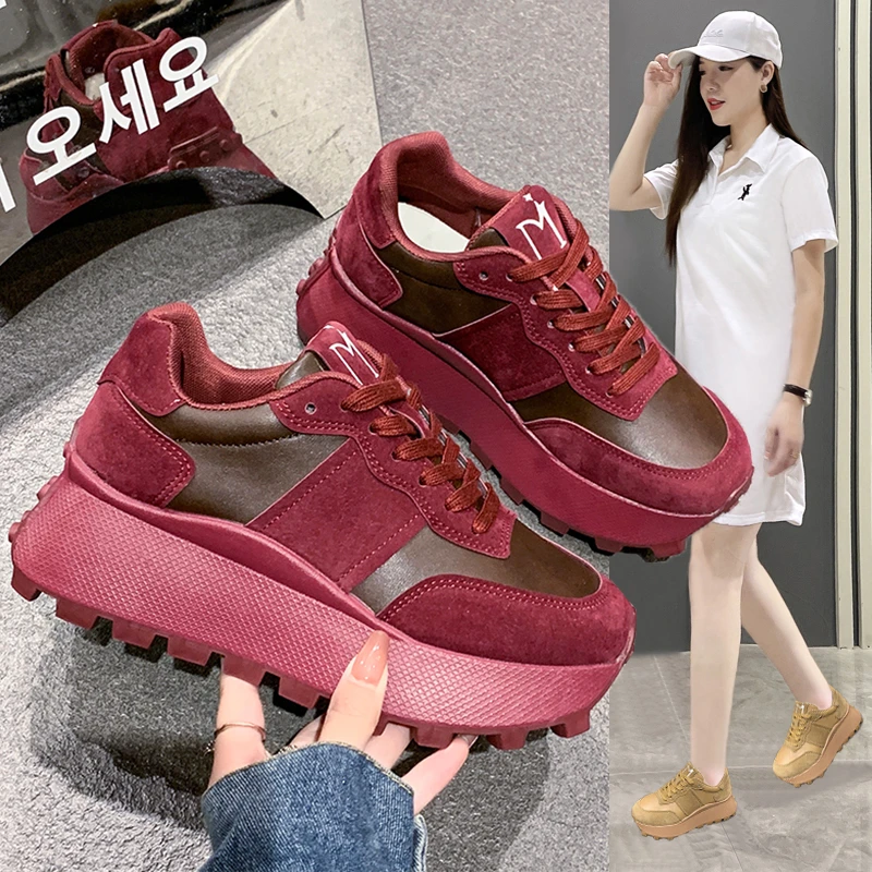 华夫阿甘鞋女6cm2025春季新款百搭松糕厚底鞋复古美拉德老爹鞋潮