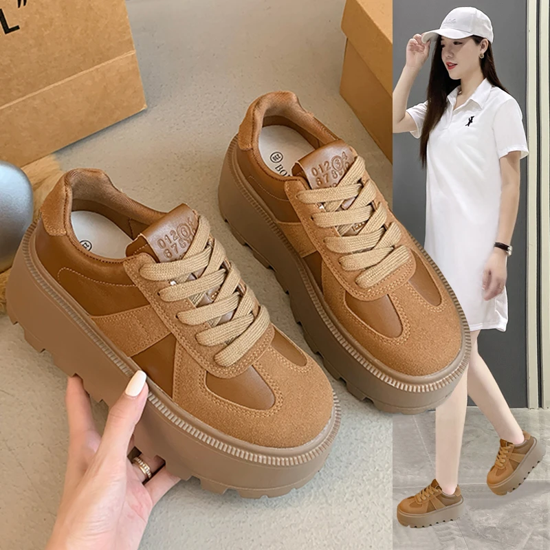 厚底增高鞋女鞋2025秋季新款时尚百搭复古休闲鞋小个子显瘦松糕鞋