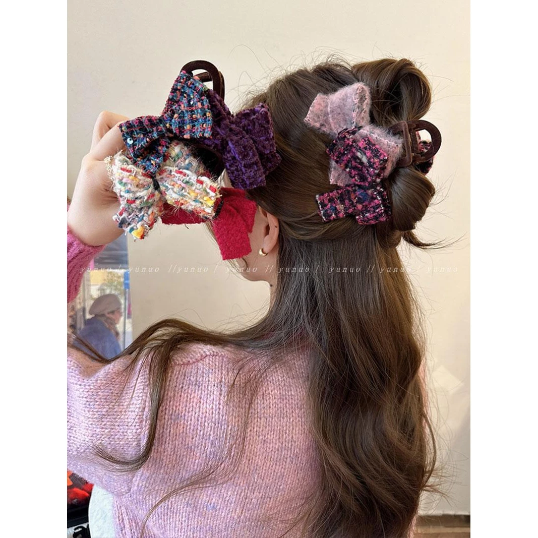 高级感抓夹大号鲨鱼夹发量多夹子发饰秋冬毛绒蝴蝶结发夹女后脑勺