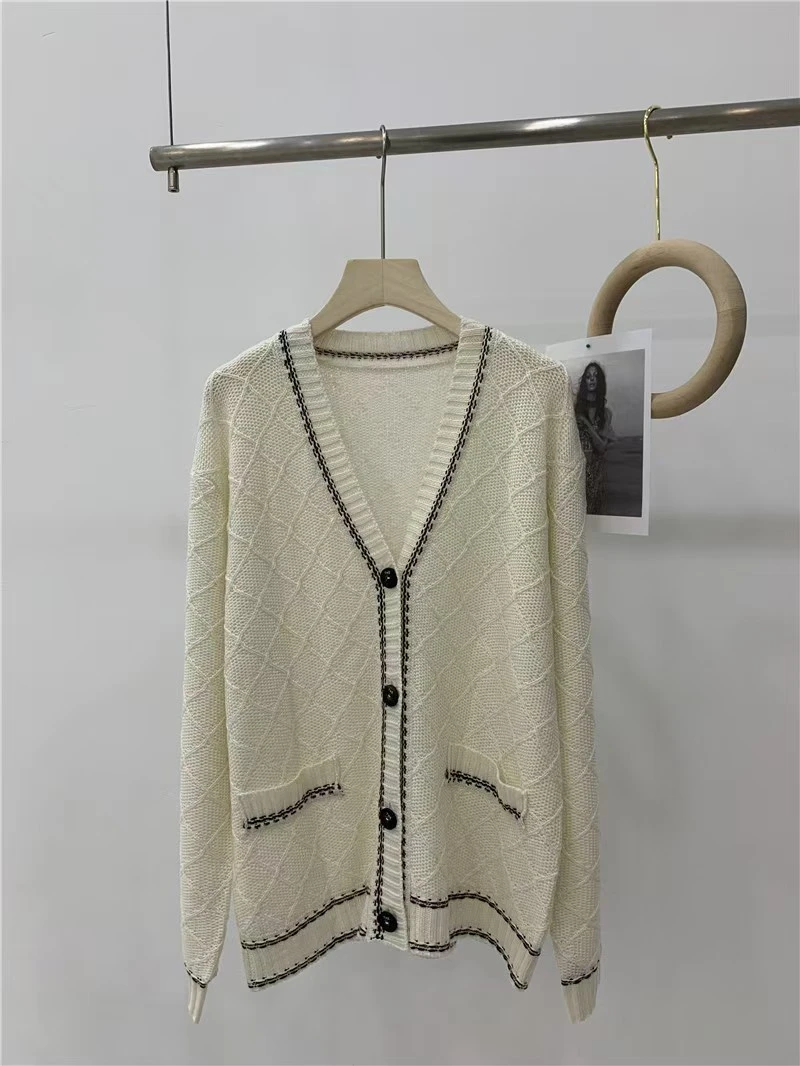 【05刻度KODU】05-JK23128春秋气质百搭V领菱格显瘦修身针织开衫