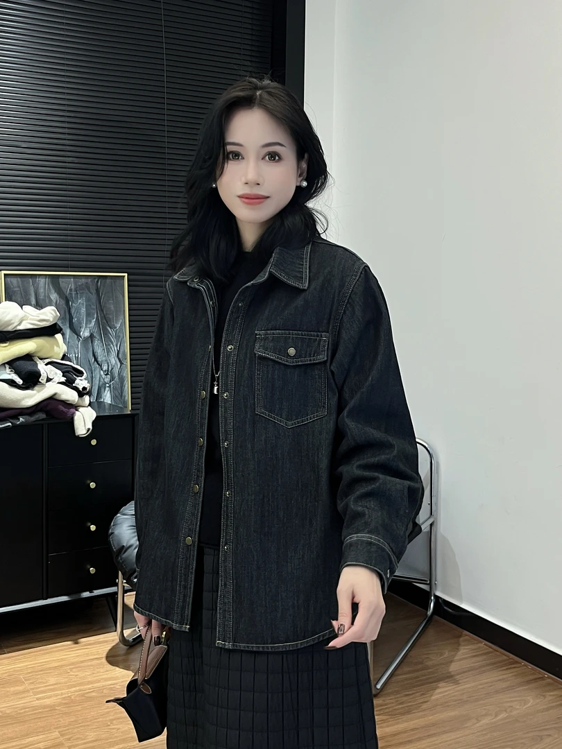 【Si&华严选】翻领单排扣牛仔外套加绒宽松夹克百搭衬衫上衣70115
