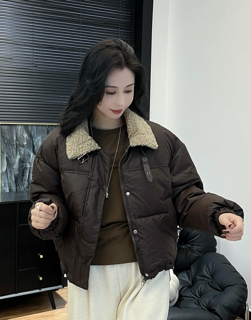 【Si&华严选】时尚短款棉服拼接毛领棉衣韩系宽松面包服外套8809