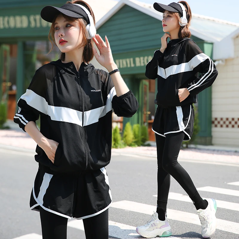 【华解语】健身服女套装新款春夏长袖速干衣宽松瑜伽服网纱跑步百搭