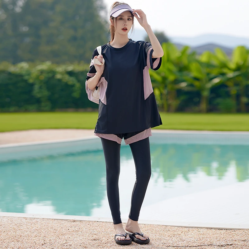 2025新款泡温泉泳衣女韩版分体保守显瘦遮肉学生小个子运动泳装