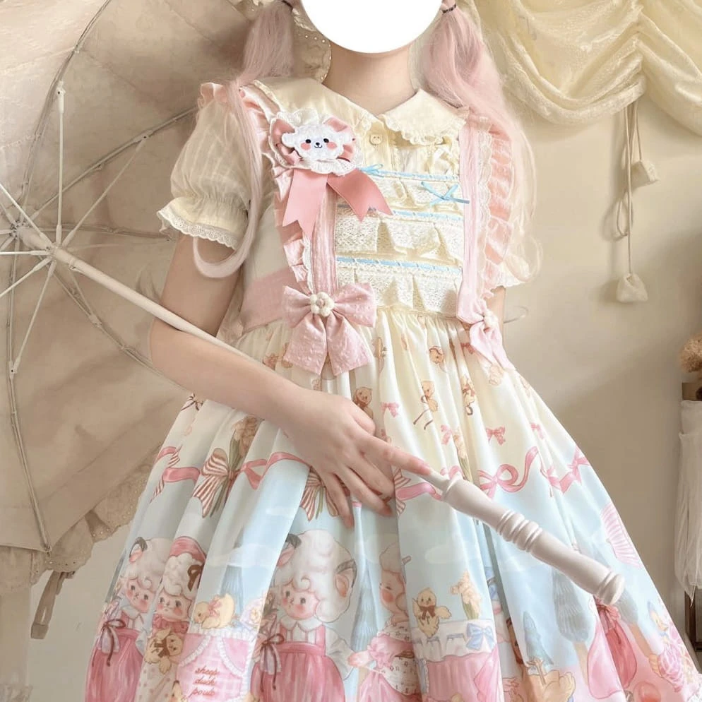 现货羊羊圆舞曲原创jsk背带柄图公主裙洋装夏季洛丽塔少女甜美