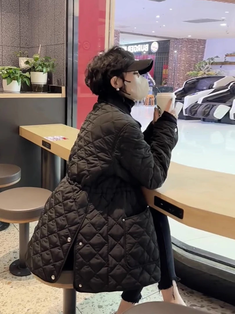冬季二棉外套女新款夹棉韩系小个子休闲高级感超好看黑色菱格棉服