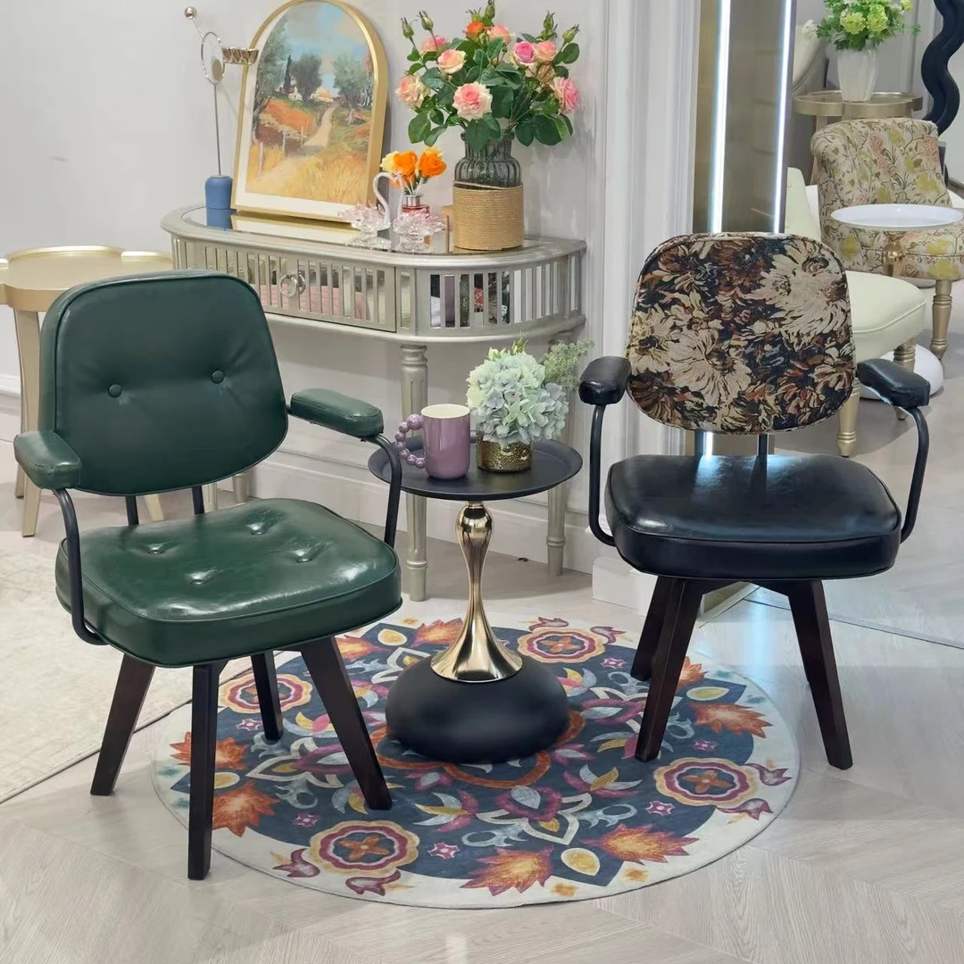 美式复古沙发转椅皮款古风电脑椅书房客厅化妆椅麻将椅 48*48*88