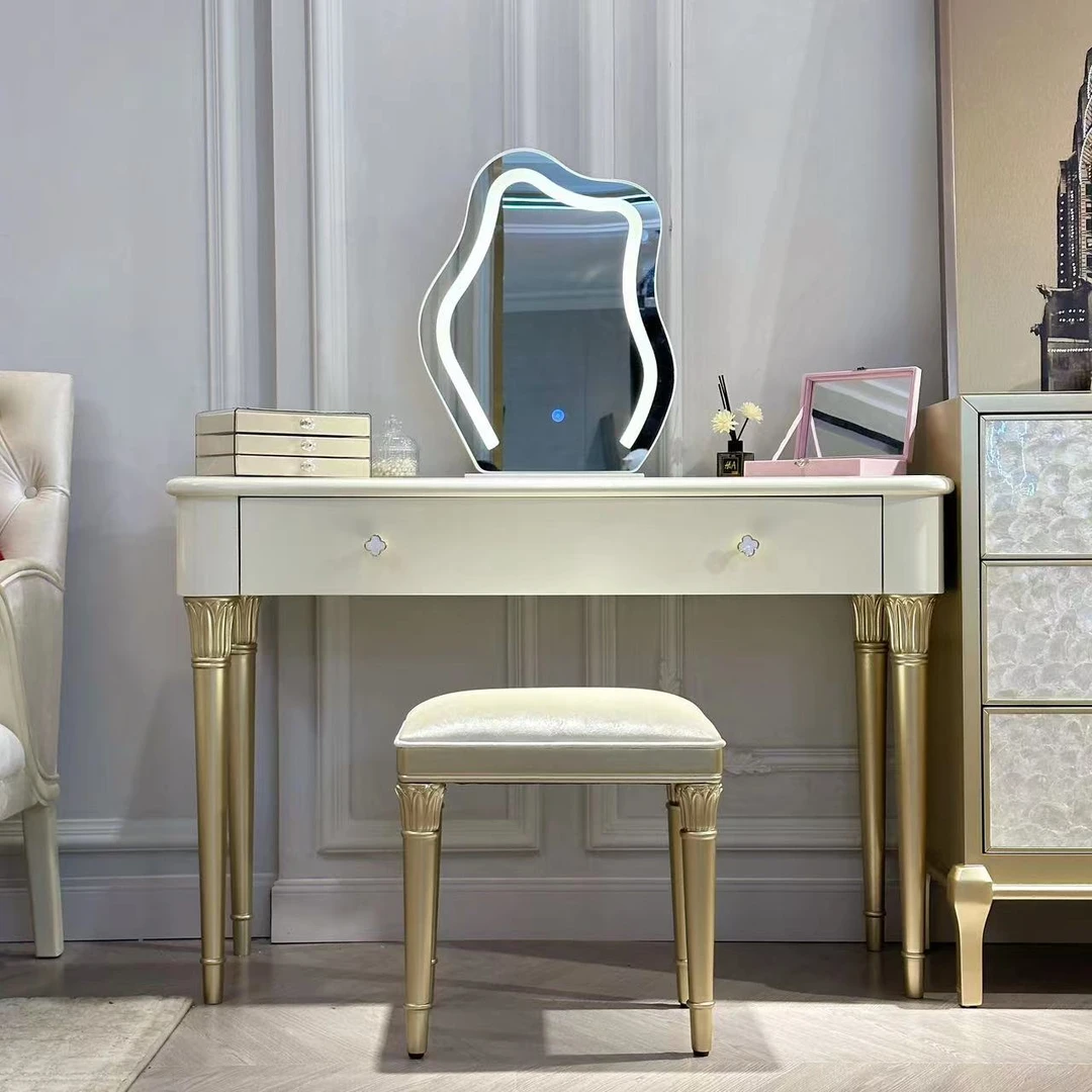 麦芮家居 奶油白梳妆台卧室化妆间法式书桌梳妆台 1160*440*780