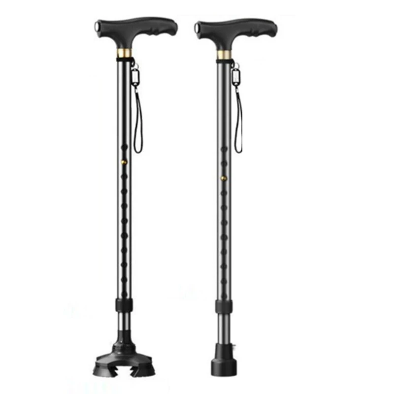 老人手杖四脚伸缩铝合金多功能防滑手杖登山杖