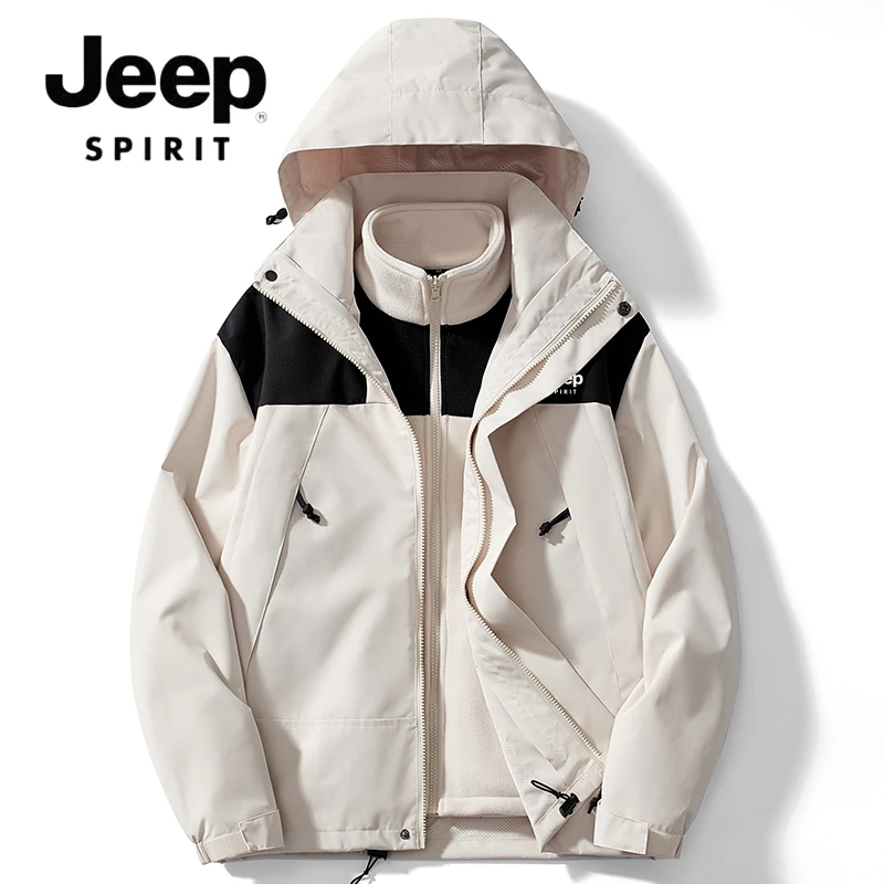 JEEPSPIRIT吉普2023冬季三合一冲锋外套男士新款美式户外运动夹克