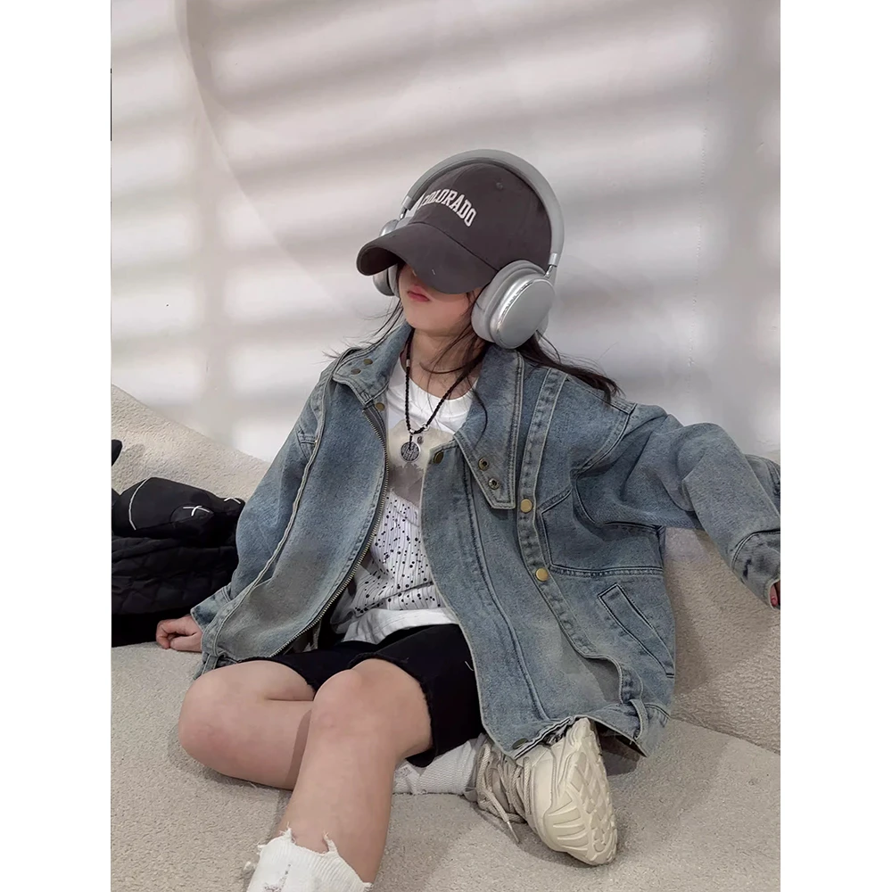 女童春装牛仔外套2024新款洋气儿童设计师款中大童春秋休闲拉链衫