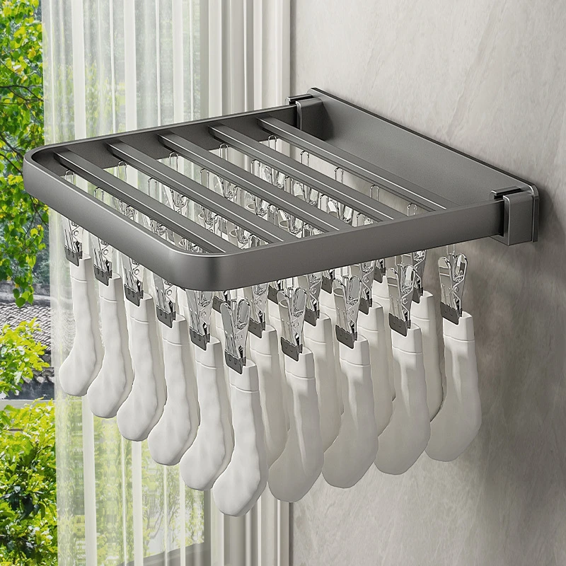 折叠晾衣架夹子壁挂晒衣架家用阳台防风内衣内裤晾衣服袜子晾晒架