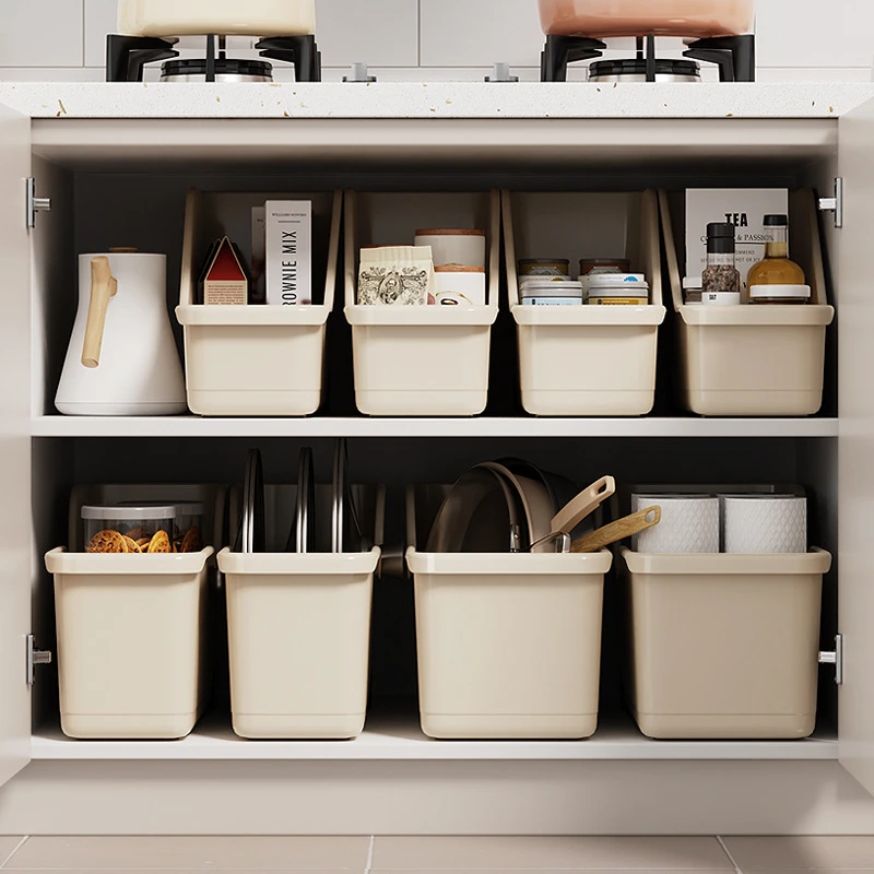 厨房橱柜收纳盒带滑轮冰箱桌面厨具盖子整理架子上杂物置物收纳筐
