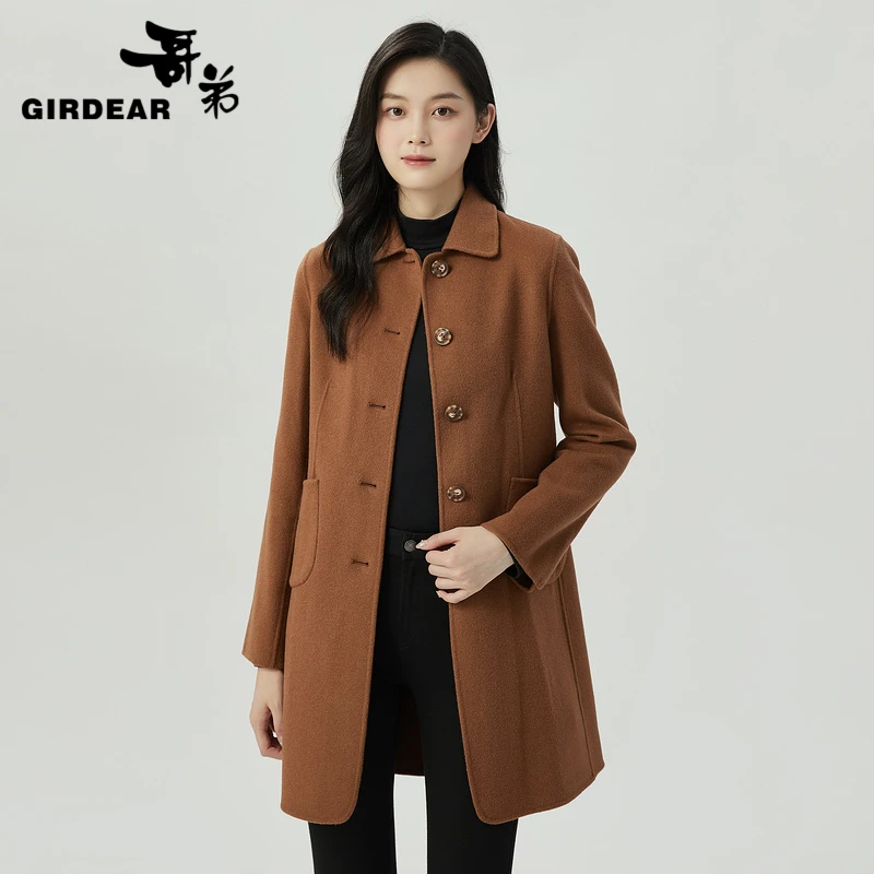 GIRDEAR/哥弟新款品质女装专柜正品赫本风双面尼翻领大衣1400285