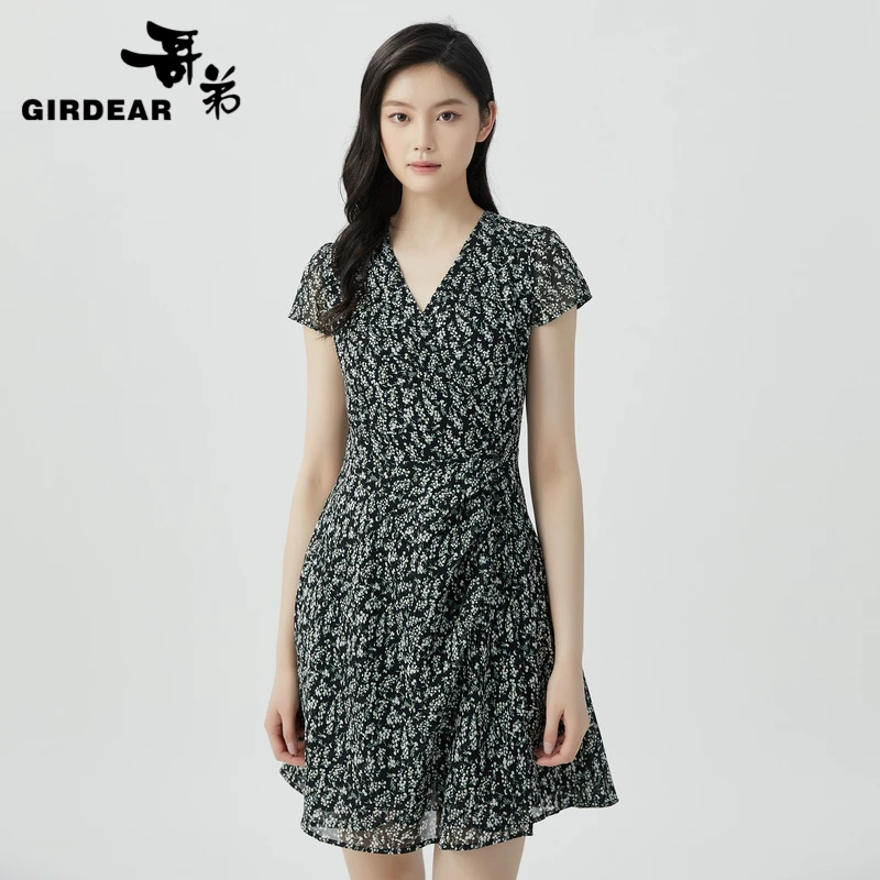 GIRDEAR/哥弟新款品质女装专柜正品浪漫碎花修身连衣裙1500347
