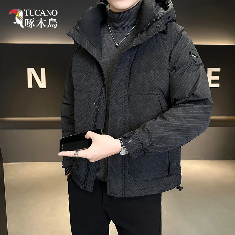 TUCANO/啄木鳥轻薄羽绒服男款2025冬季短款连帽加厚保暖男士外套