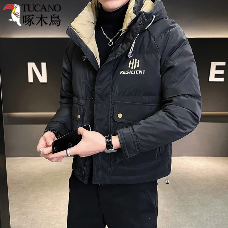 TUCANO/啄木鳥男士羽绒服男装2024冬季短款连帽加厚保暖潮男外套