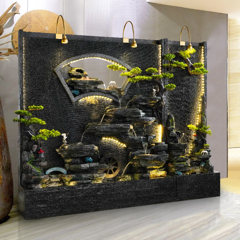 新款水幕墙假山别墅户外庭院屏风厅堂造景石鱼池循环流水喷泉摆件
