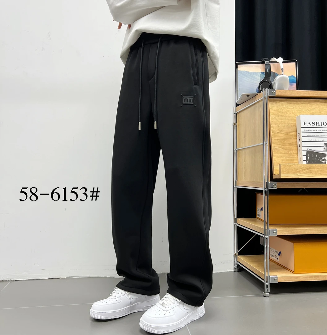 直筒裤加绒休闲裤6153卫裤宽松版时尚百搭抽绳男裤阔腿秋冬运动裤