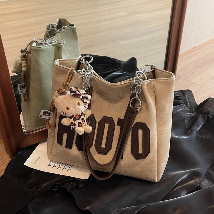 通勤休闲大容量牛仔布腋下包女包2025秋冬新款学生上课字母托特包