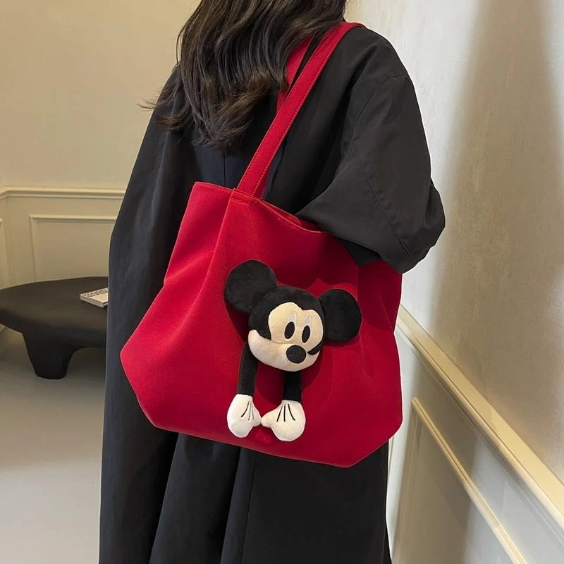 可爱卡通米奇帆布包包女2024秋冬新款潮百搭单肩通勤包手提妈咪包