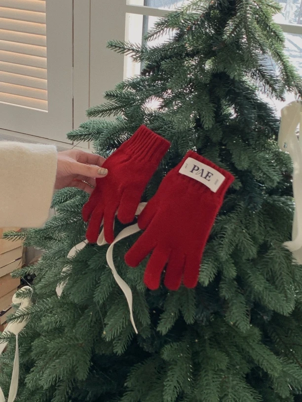 Onni 韩系欧尼秋冬复古红保暖手套