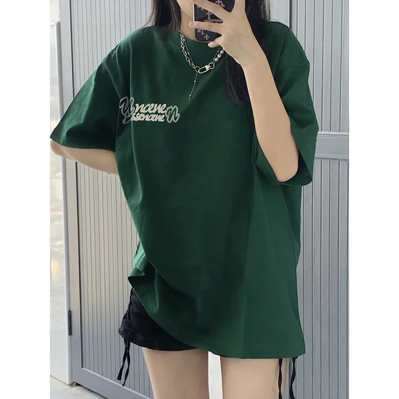 佐朗格奴【100%纯棉】显白绿色T恤字母印花夏oversize短袖男女同款