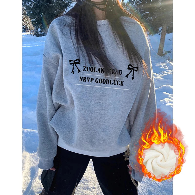 佐朗格奴女生灰色宽松卫衣百搭时尚印花春秋款上衣学生党圆领长袖