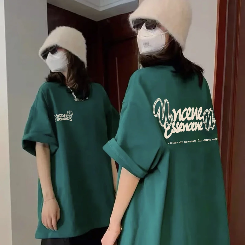 佐朗格奴/复古个性字母印花绿色T恤夏季嘻哈怪味chic宽松短袖男女