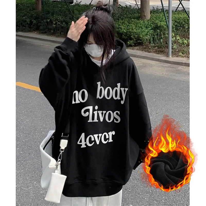 佐朗格奴大版黑色百搭连帽卫衣女慵懒风加厚学生长袖潮牌ins帽衫