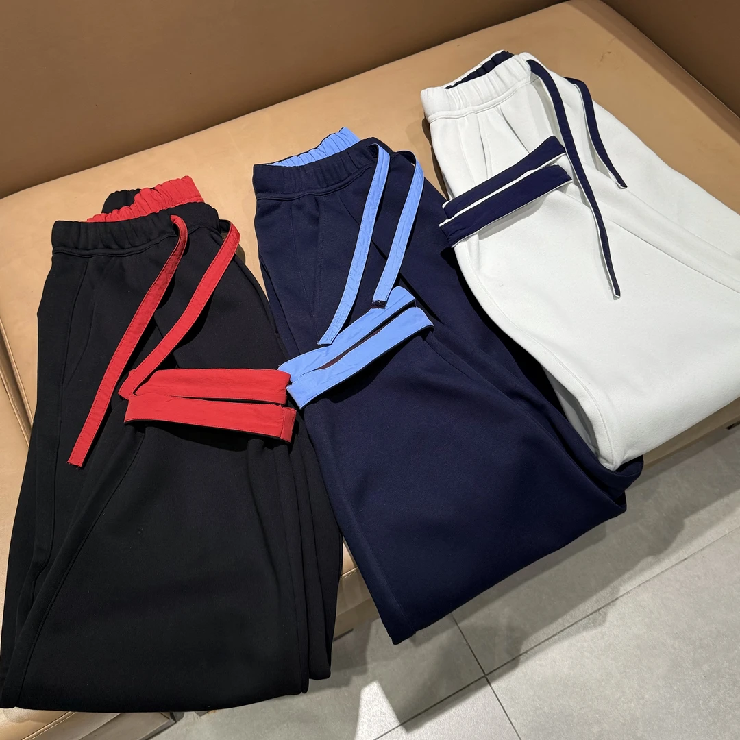 【语乐】9566冬季磨毛加厚休闲裤撞色卷边运动卫裤阔腿微弯刀拖地裤