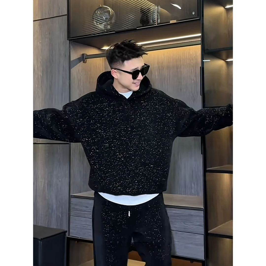 【语乐】YL-99777冬季重磅加厚连帽卫衣七彩纱线针织休闲宽松帽衫