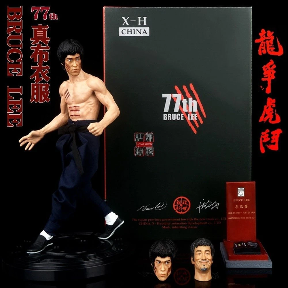 布衣李小龙Bruce Lee77周年纪念版龙争虎斗三头雕雕像手办pvc工艺