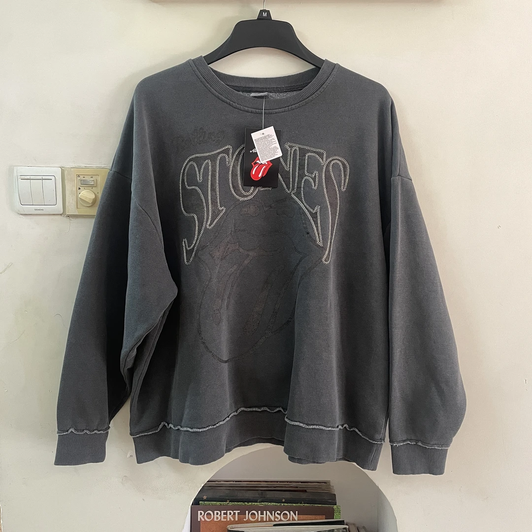 欧美单摇滚朋克废土风重工水洗男女加肥版短宽春秋拉绒卫衣有大码