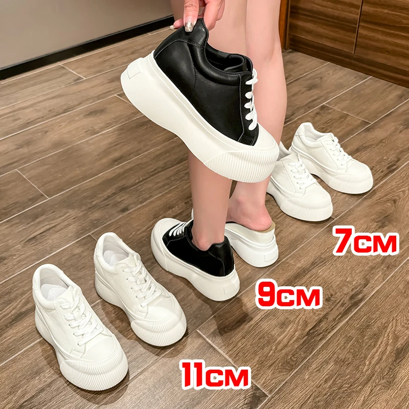 张匠人厚底饼干小个子小白鞋内增高7-11厘米真皮矮个子百搭女鞋