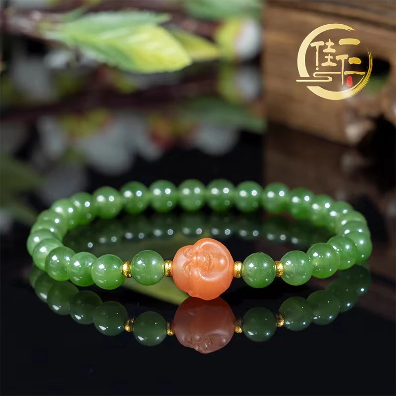 【佳仁甄选】和田玉碧玉diy南红雕刻笑佛首饰珠宝推荐分享(真品带证