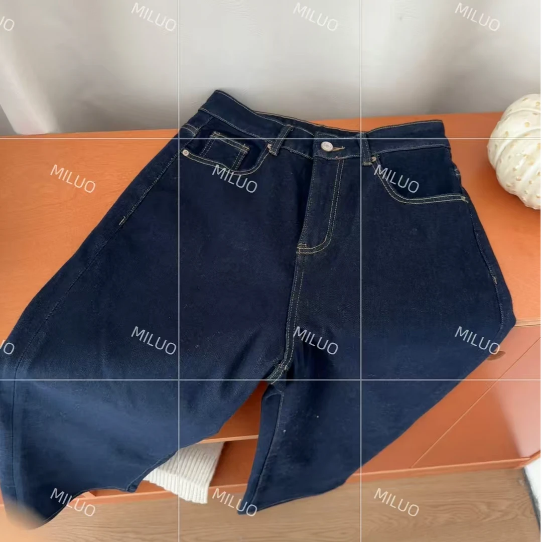 【哈尼家】蓝色孤岛 冬日加绒百搭显瘦直筒裤秋冬新款牛仔裤K35