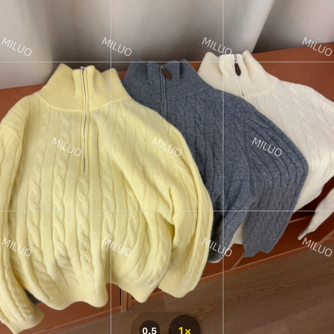 【哈尼家2】浮云月下  秋冬新款100%羊毛软糯半拉链麻花毛衣Y70